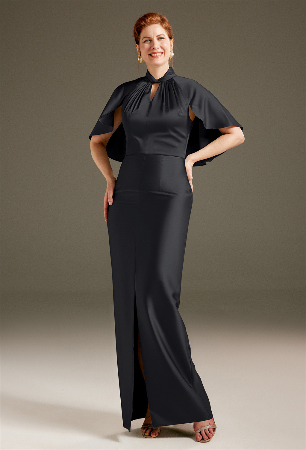 AW Luster Black Metallic  Mother of The Bride Dresses With Wraps